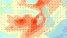 A wind map models the approach of Storm Ali at 6am on Wednesday. Image: Magicseaweed.com 