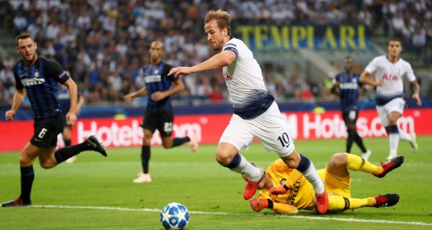 Harry Kane rounds Samir Handanovic before spurning his best chance of the match in Tottenham’s 2-1 loss to Inter Milan. Photograph: Dan Istitene/Getty