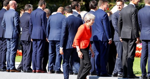 Back of the line: UK prime minister Theresa May in Salzburg, Austria. Photograph: Leonhard Foeger/Reuters