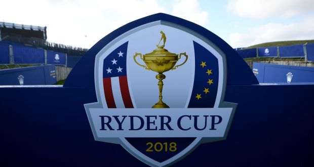 The Ryder Cup logo at Le Golf National in Guyancourt, near Paris, where the competition will take place from September 28th to September 30th. Photograph: Getty