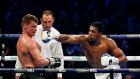  Alexander Povetkin is knocked down by   Anthony Joshua  in the seventh round of  their  world heavyweight title fight at Wembley Stadium. Photograph: Getty Images