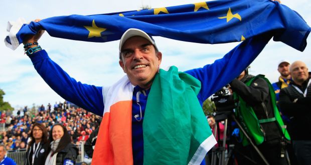 Winners in 2014: Europe team captain Paul McGinley celebrates winning at the Gleneagles Hotel, Scotland. (Photograph:  Jamie Squire/Getty Images)