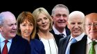 The candidates: Gavin Duffy, Joan Freeman, Liadh Ní Riada, Peter Casey, Sean Gallagher and President Michael D Higgins