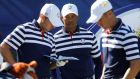 Team USA’s Tiger Woods with his Ryder Cup team mates during practice in Paris. Photograph: Charles Platiau/Reuters
