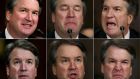 This combination of pictures of Supreme court nominee Brett Kavanaugh testifies before the Senate Judiciary Committee on Capitol Hill in Washington, DC on Thursday.  Photograph: Andrew Harnik/ Win McNamee/ Gabriella Demczuk/AFP/Getty Images