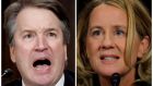 US Supreme Court nominee Brett Kavanaugh and Prof Christine Blasey Ford, testify in Washington. Photograph: Jim Bourg/Reuters