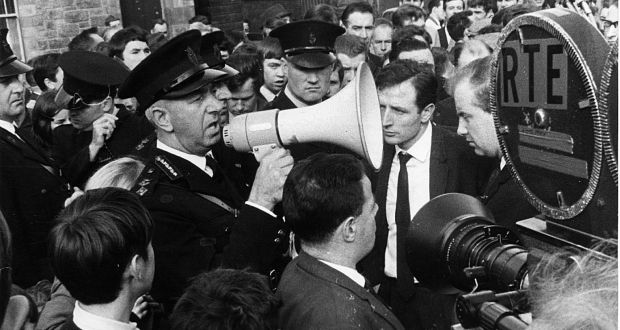 County Inspector William Meharg warning the demonstrators on the Derry civil rights march on October 5th, 1968, that any attempt to march along the prohibited route was illegal and would be resisted. Photograph: The Irish Times