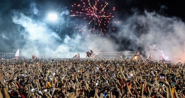 Galatasaray supporters celebrate their title success in Istanbul in May. Photograph: Yasin Akgul/AFP/Getty Images