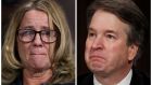 Dr Christine Blasey Ford and Brett Kavanaugh testify in a combination photograph during a Senate Judiciary Committee confirmation hearing in Washington, on Thursday. Photographs: Win McNamee and Jim Bourg