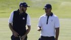 US golfers Dustin Johnson and Brooks Koepka during their foursomes match on the second day of the Ryder Cup at Le Golf National. Photograph: Getty Images