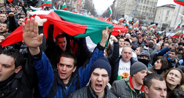 Protesters in Sofia. With incomes as little as a tenth of the EU top earners, Bulgaria is the poorest member state, followed by Romania, Croatia, Poland and Hungary. File photograph: Stoyan Nenov