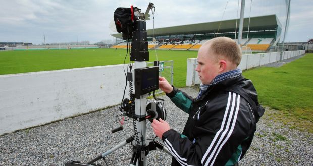 Rob Carroll in Tullamore in 2013 setting up to record Kildare’s statistics. Photograph: Cathal Noonan/Inpho