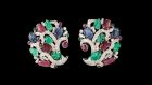 Earclips with diamonds, emeralds, sapphires and rubies: Lot 178