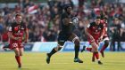 Saracens’ Maro Itoje his side’s first  try during the Heineken  Champions Cup game against Lyon at Allianz Park. Photograph:  Steven Paston/PA Wire