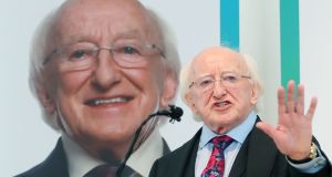 President Michael D Higgins launching his Shared Ireland, Shared Island initiative at Droichead Arts Centre in Drogheda, Co Louth, on Monday. Photograph: Niall Carson/PA Wire