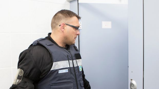 Colbert Station in Limerick: security guard Piotr, from OCS Security, checks the men’s toilets. Photograph: Liam Burke/Press 22