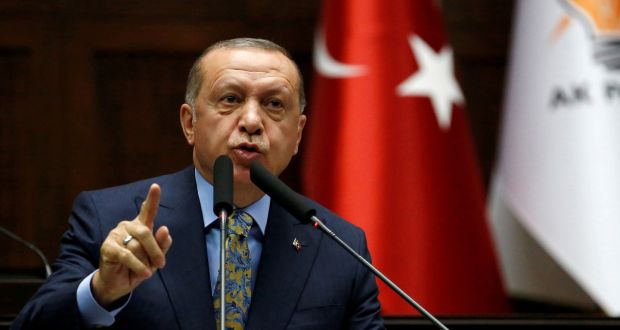 Turkish president Recep Tayyip Erdogan addressing members of parliament from his ruling AK Party during a meeting at the Turkish parliament in Ankara on Friday. Photograph:  Tumay Berkin/Reuters