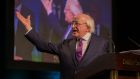 President Michael D Higgins speaking in  Dublin Castle on Saturday after he was re-elected. Photograph: Collins
