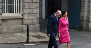 Presidential candidate Seán Gallagher  with his wife, Patricia,  at Dublin Castle. Photograph: Reuters/ Clodagh Kilcoyne