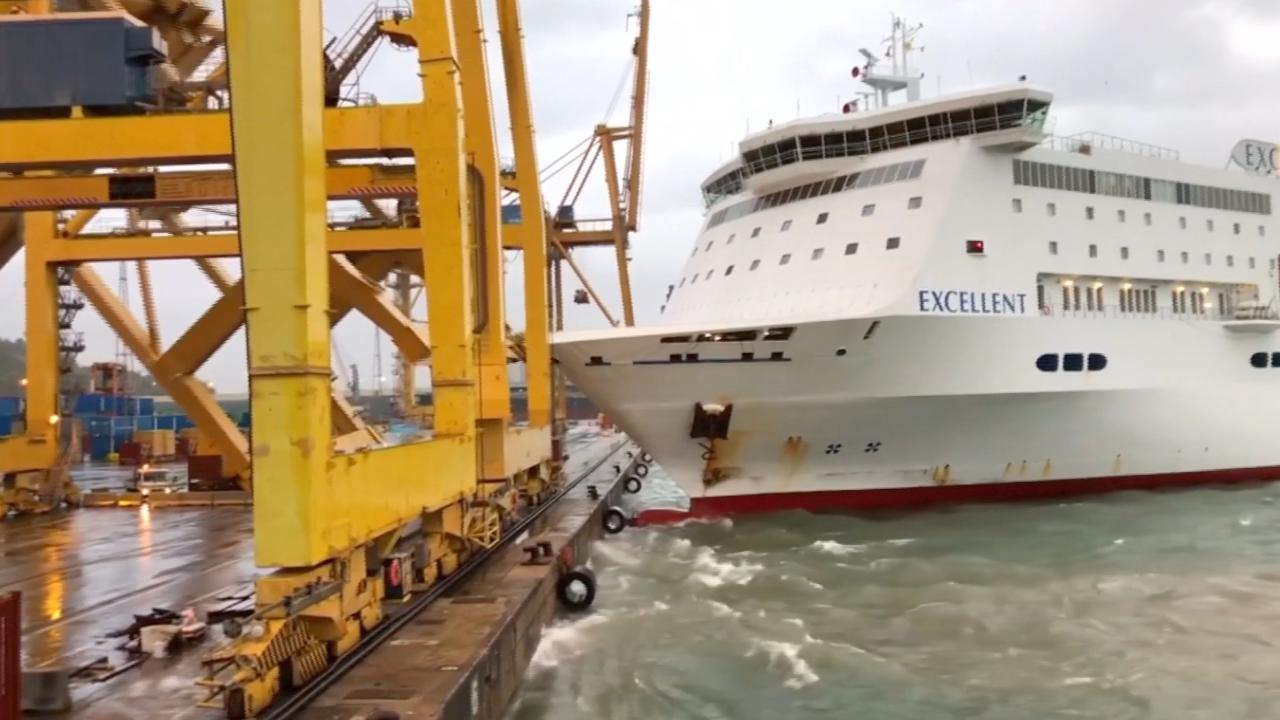 Fire Breaks Out After Ferry Crashes Into Crane At Barcelona Port