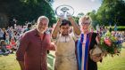 Rahul Mandal (centre) is crowned champion by judges Paul Hollywood and Prue Leith (right) Photograph: C4/Love Productions/Mark Bourdillon/PA