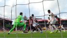 Manchester United’s  Marcus Rashford   scores his team’s  winner  at the Vitality Stadium in Bournemouth. Photograph: Getty Images