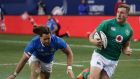  Ireland’s Jordan Larmour gets past Italy’s Michele Campagnaro  to run in his third try during the match at Soldier Field. Photograph: Jonathan Daniel/Getty Images 