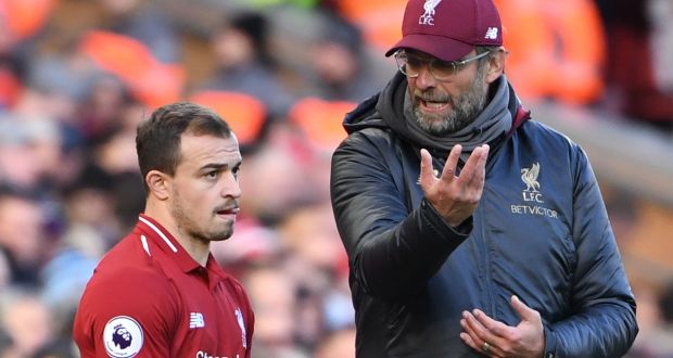 Jurgen Klopp: decided not to include  Xherdan Shaqiri in the Liverpool squad for the visit to  Red Star in Belgrade. Photograph: Getty 