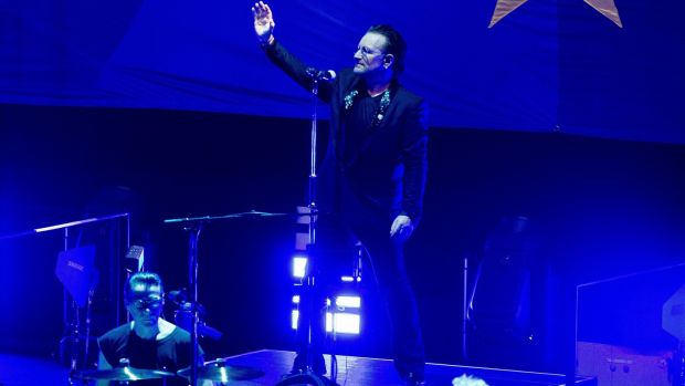 U2 perform at the 3Arena in Dublin on Monday night. Photograph: Tom Honan/The Irish Times