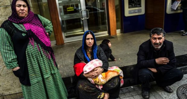 Syrian refugees on Istiklal avenue in Istanbul: more than 3.7 million Syrians are registered in Turkey.  Photograph: Bulent kilic/AFP/Getty Images