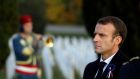 French president Emmanuel Macron   at a ceremony marking the centenary of the end of the first World War at  the Douaumont Ossuary cemetery  near Verdun. Photograph:  Ludovic Marin/AP