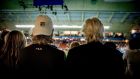 Leo Borg and his father, Björn Borg, watch a Stockholm Open match. Photograph: Casper Hedberg/The New York Times