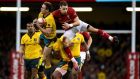 Wales’ Liam Williams in action with Australia’s Dane Haylett-Petty during the autumn international at the  Principality Stadium in Cardiff. Photograph: Rebecca Naden/Reuters