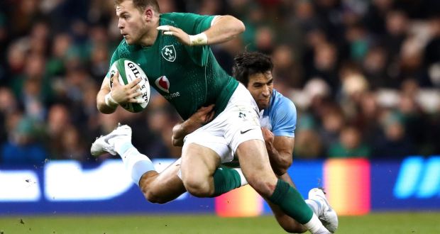 Ireland’s Will Addison is tackled by  Argentina’s Matias Orlando  during the international clash at the Aviva Stadium. Photograph: James Crombie/Inpho 