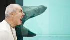 Shark tank: Damien Hirst with his piece Physical Impossibility of Death in the Mind of Someone Living in 2013.  Photograph: Natalie Naccache/New York Times