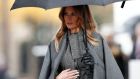 US first lady Melania Trump arrives to attend a commemoration ceremony for Armistice Day. Photograph: Benoit Tessier/Pool Photo via AP