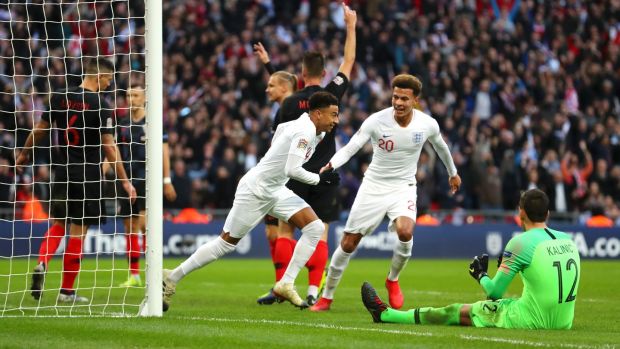 Jesse Lingard scored England’s equaliser against Croatia at Wembley. Photograph: Catherine Ivill/Getty