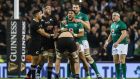 Ireland’s Bundee Aki and Ian Henderson celebrate at the final whistle Photograph: Gary Carr/INPHO