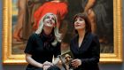 Minister  Josepha Madigan with author Sinead Moriarty at the announcement in the National Gallery of Ireland. Photograph: Tony Maxwell/Maxwells