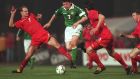 Republic of Ireland’s Andy Townsend in action against Belgium in November 1997. Photograph: Billy Stickland/Inpho