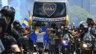The Boca Juniors team bus leaving their hotel on the way to the Monumental stadium in Buenos Aires before it was attacked by River Plate fans. Photograph:   José Romero/Telam/AFP/Getty Images