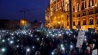 People attend a rally for the Soros-founded Central European University, in front of Hungary’s parliament building in Budapest on November 24th, 2018. Photograph: Bernadett Szabo/Reuters