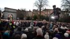  Crowds attend the ‘standing down’ ceremony for the Haunting Soldier, in St Stephens Green, Dublin. Photograph: Dara Mac Dónaill/The Irish Times