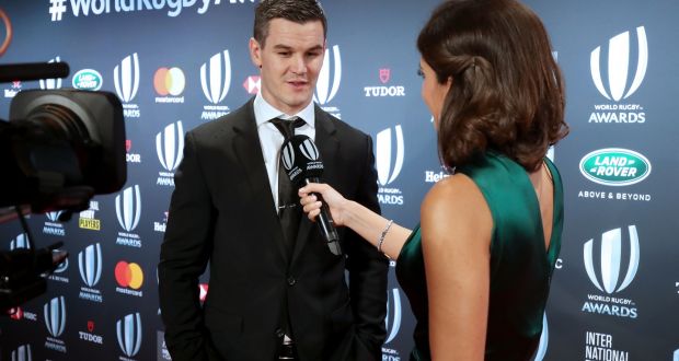 Ireland’s Johnny Sexton is interviewed before the World Rugby awards ceremony in Monte-Carlo. Photograph: Dan Sheridan/Inpho