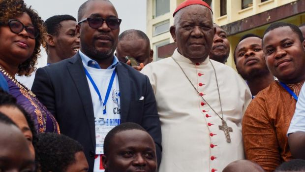Human rights lawyer Agbor Balla Nkongho (left) and Cardinal Christian Tumi: the two are trying to bring separatists and the government to the table. Photograph: Lorraine Mallinder