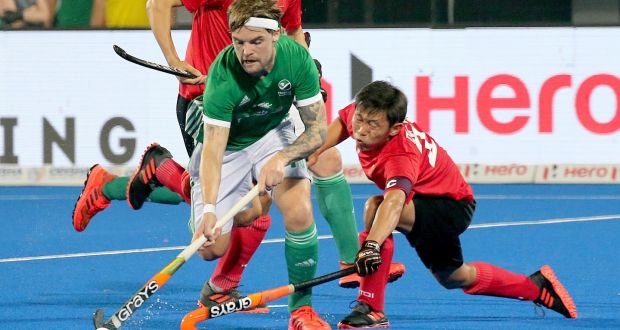 Alan Sothern of Ireland in the match against China. Photograph: Harish Tyagi/EPA
