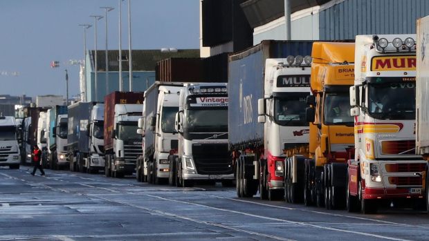 Trucks at Dublin port earlier this month. File photograph: Niall Carson/PA