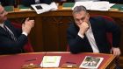 Hungarian prime minister Viktor Orban (right) sits next to  deputy prime minister Zsolt Semjen in the  parliament  in Budapest on Wednesday. Photograph: Attila Kisbenedek/AFP/Getty Images