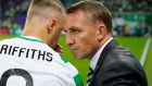 Celtic striker Leigh Griffiths with head coach Brendan Rodgers: “We are going to give him all the professional help he possibly needs to get himself to a good place again.” Photograph: Michael Molzar/Getty Images