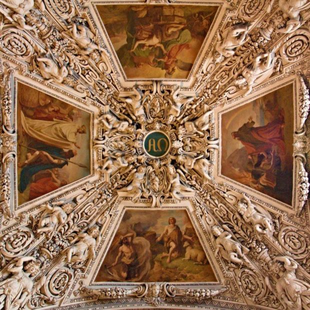 The ornate ceiling at Salzburg’s cathedral